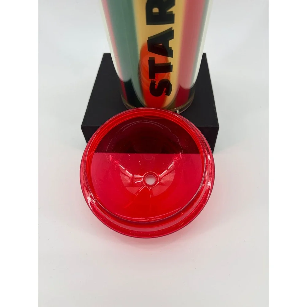 Starbucks 24oz Red Green Gold Striped Limited Edition Holiday Dome Lid Cold Cup